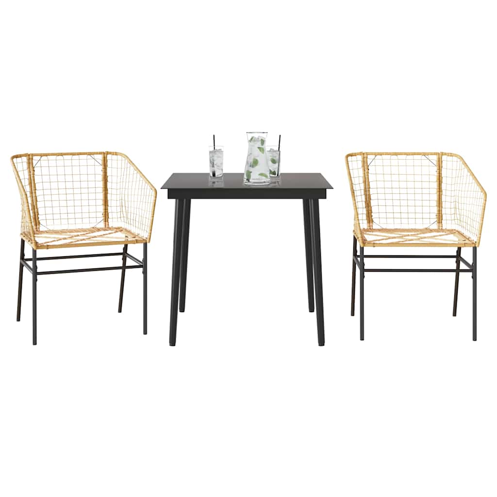 Set da Pranzo da Giardino 3 pz Marrone in Polyrattan Vetro | homemem39