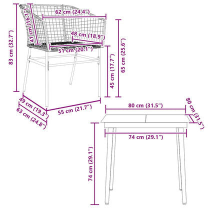 Set da Pranzo da Giardino 3 pz Marrone in Polyrattan Vetro | homemem39