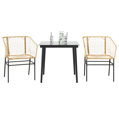 Set da Pranzo da Giardino 3 pz Marrone in Polyrattan Vetro | homemem39