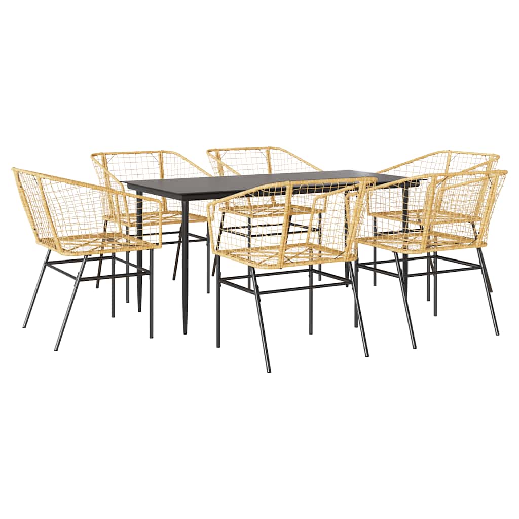 Set Pranzo da Giardino 7pz Marrone Polyrattan Vetro | homemem39