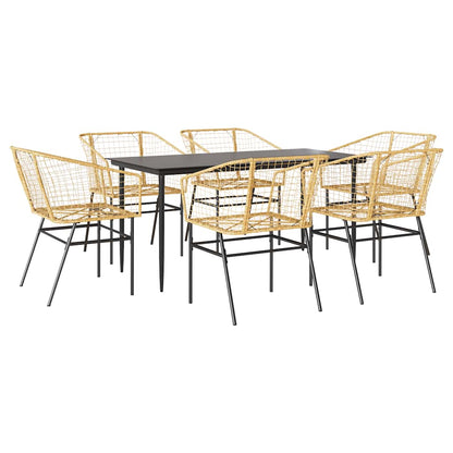 Set Pranzo da Giardino 7pz Marrone Polyrattan Vetro | homemem39