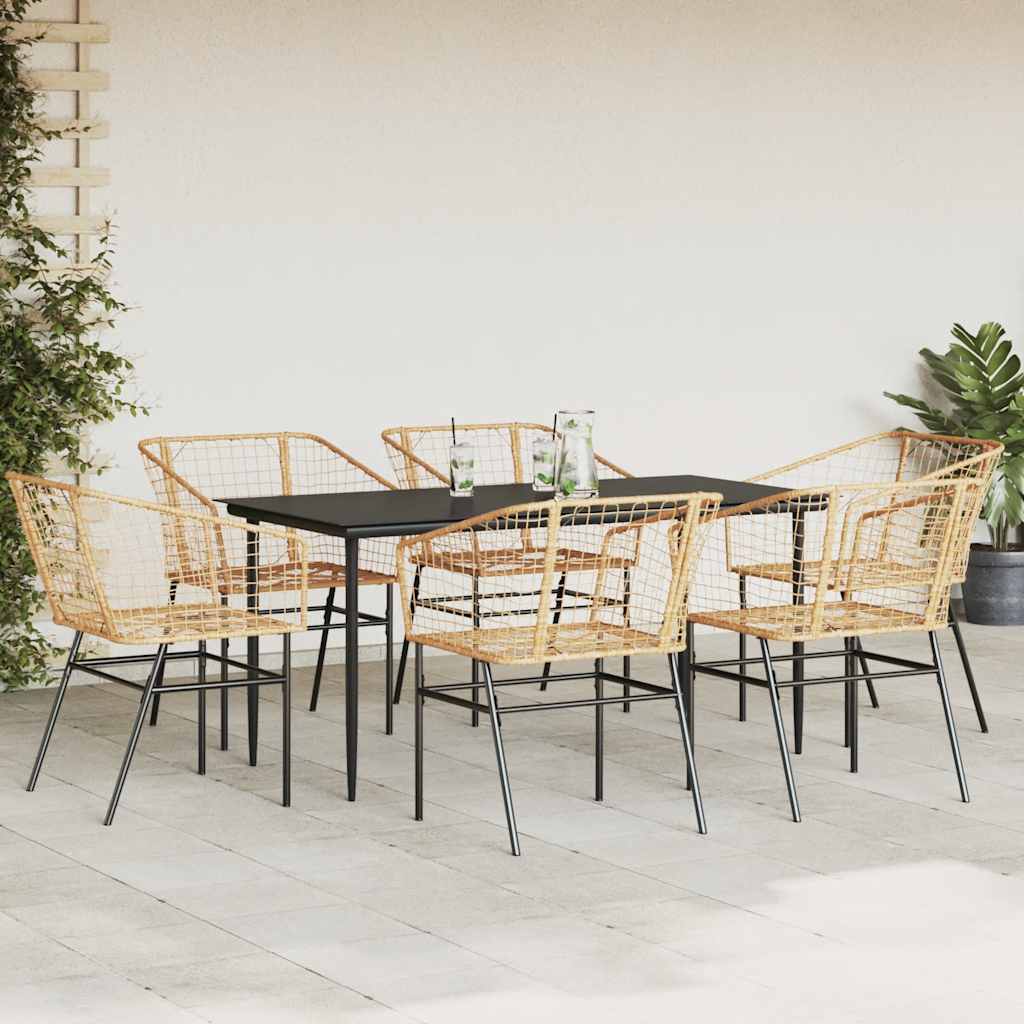Set Pranzo da Giardino 7pz Marrone Polyrattan Vetro | homemem39