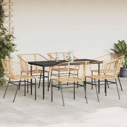 Set Pranzo da Giardino 7pz Marrone Polyrattan Vetro | homemem39