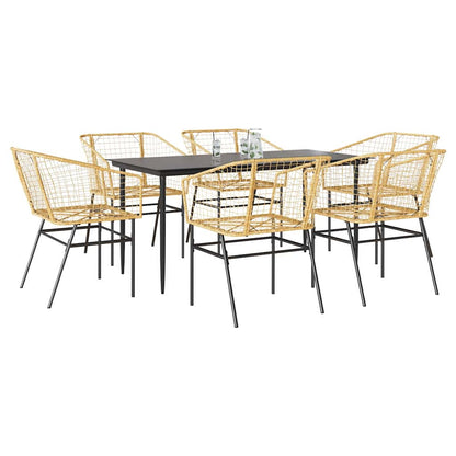 Set Pranzo da Giardino 7pz Marrone Polyrattan Vetro | homemem39