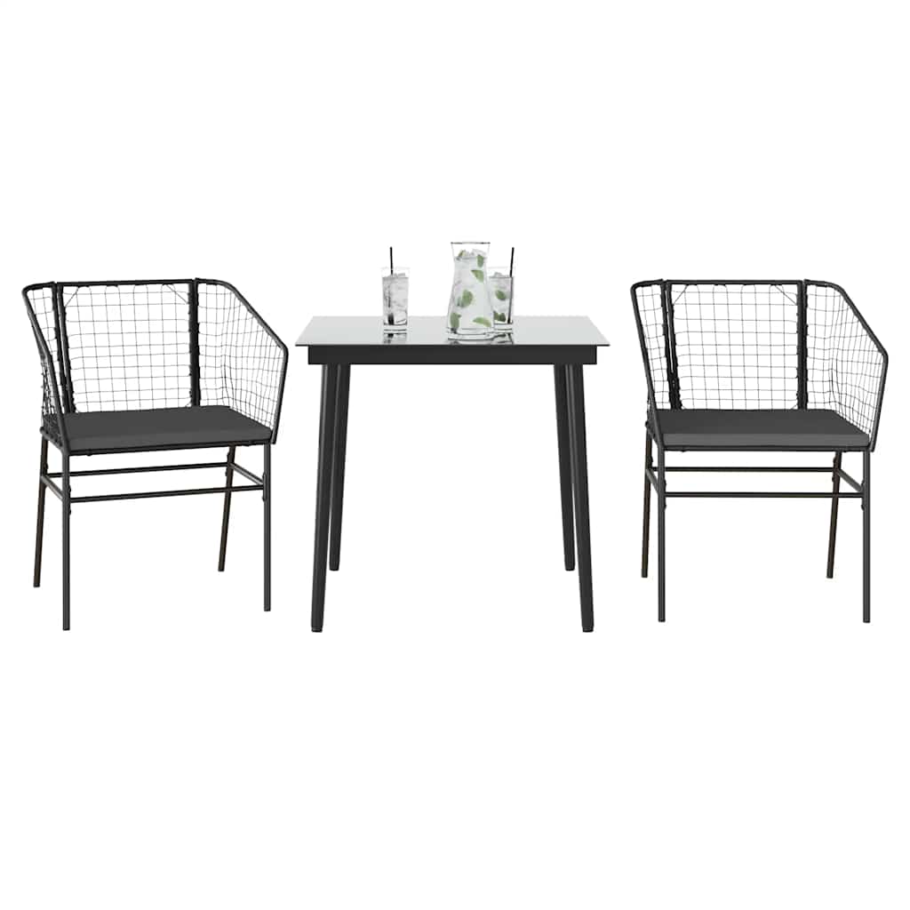 Set da Pranzo da Giardino 3 pz con Cuscini Polyrattan Vetro