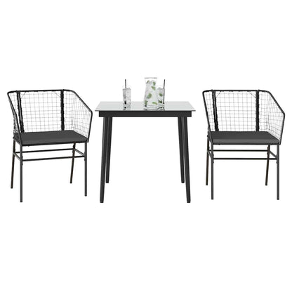 Set da Pranzo da Giardino 3 pz con Cuscini Polyrattan Vetro