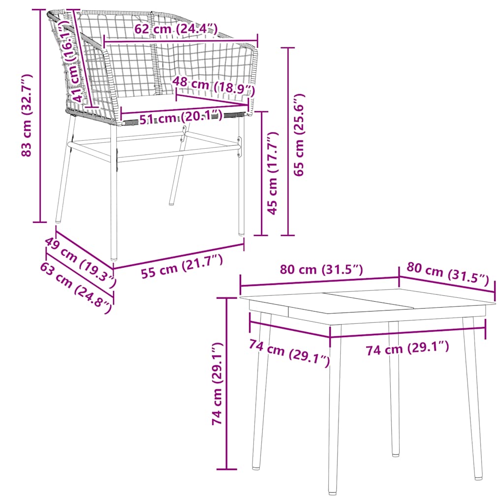 Set da Pranzo da Giardino con Cuscini 5 pz Polyrattan Vetro | homemem39