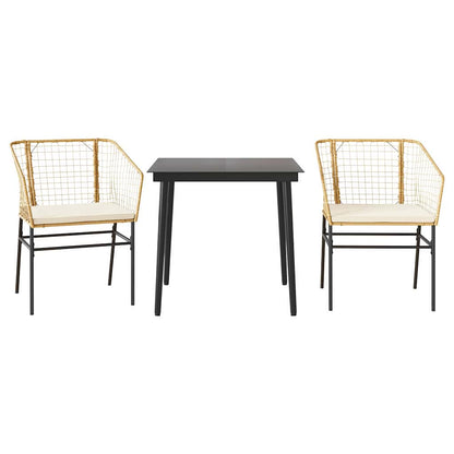 Set da Pranzo da Giardino 3pz con Cuscini Polyrattan Vetro | homemem39
