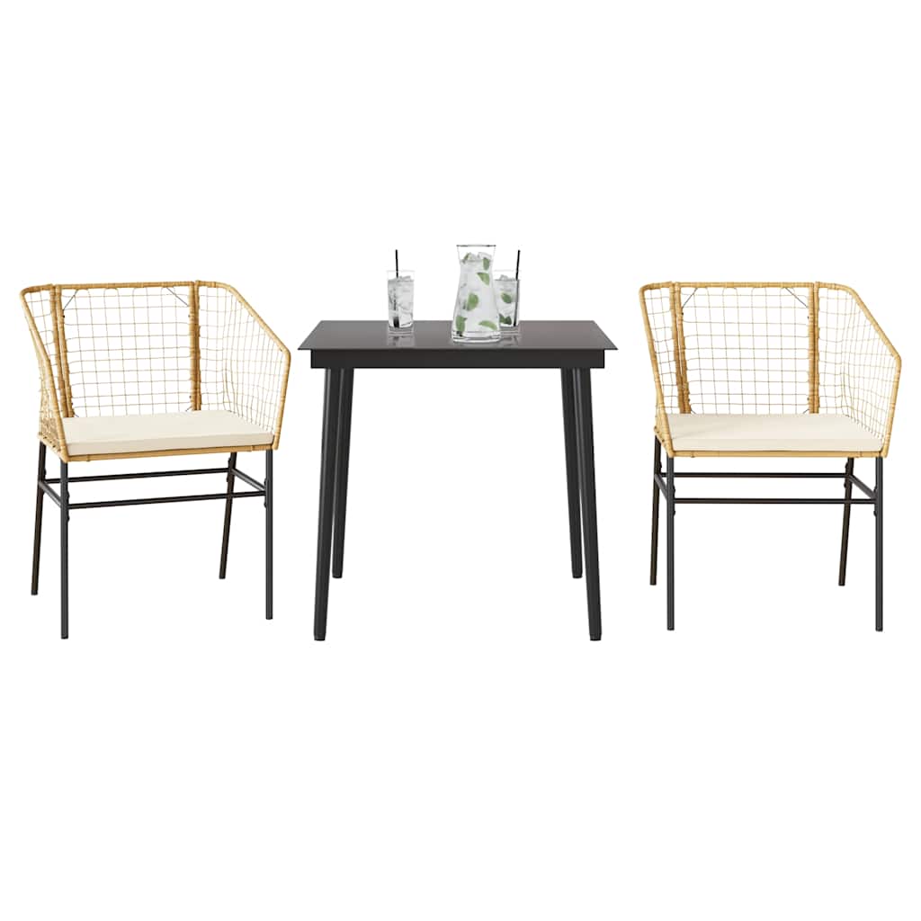 Set da Pranzo da Giardino 3pz con Cuscini Polyrattan Vetro | homemem39