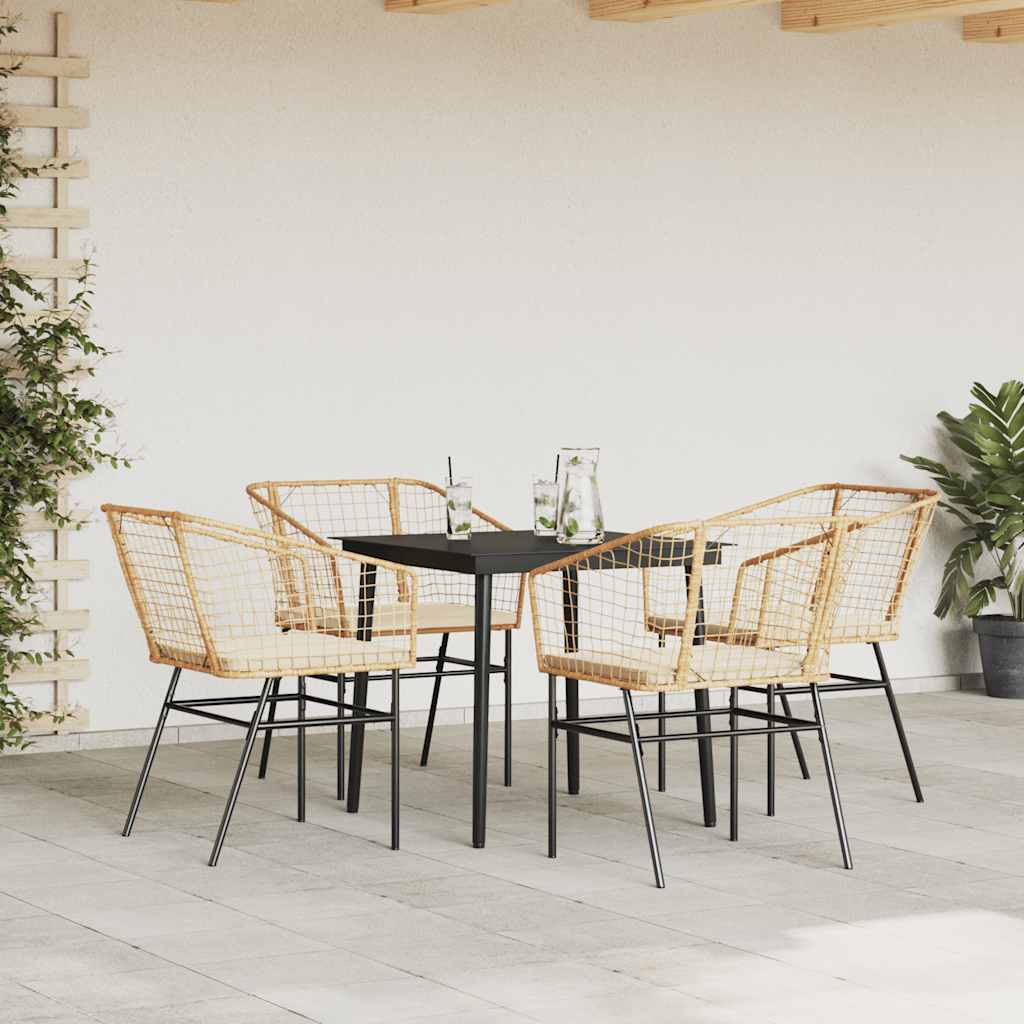 Set da Pranzo da Giardino 5pz con Cuscini Polyrattan Vetro | homemem39