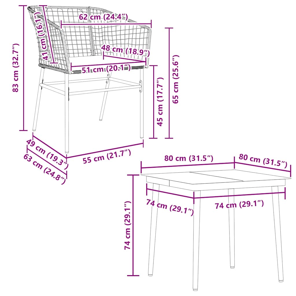 Set da Pranzo da Giardino 5pz con Cuscini Polyrattan Vetro | homemem39