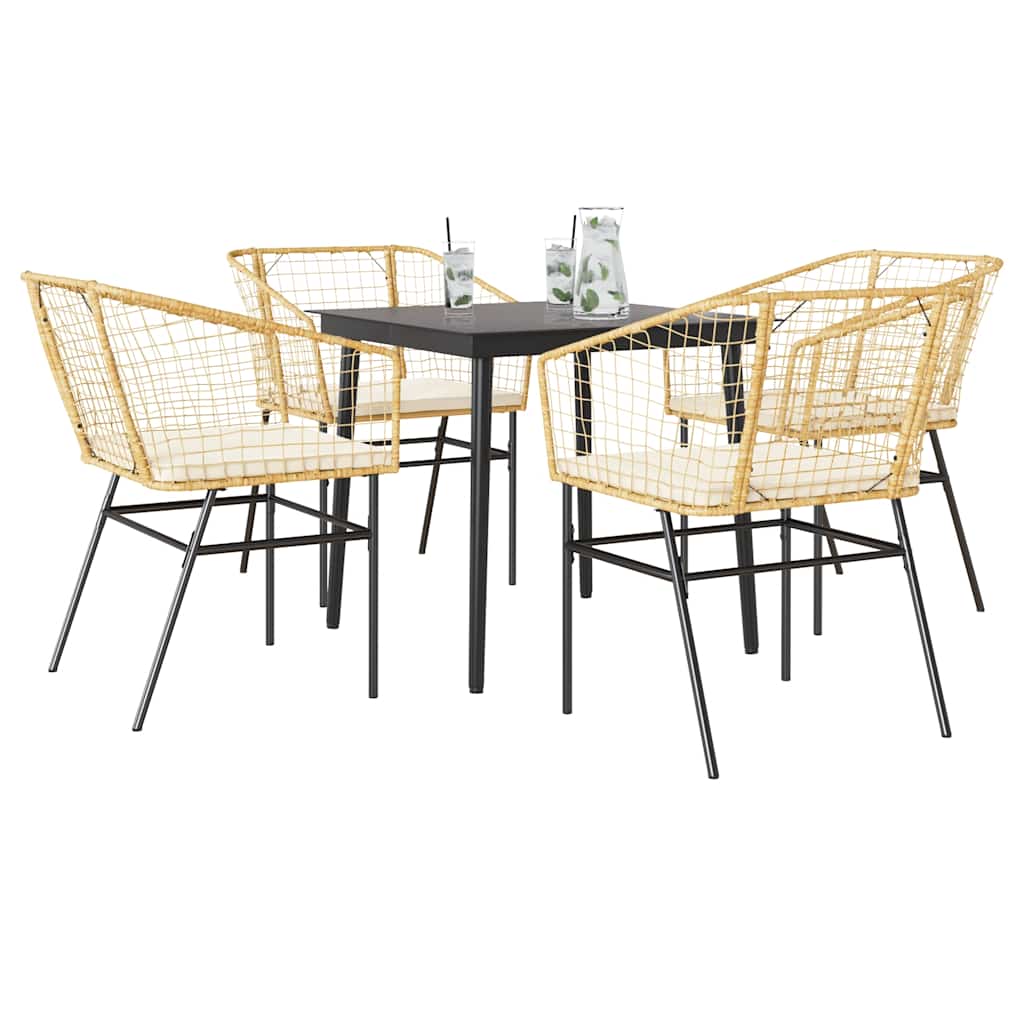 Set da Pranzo da Giardino 5pz con Cuscini Polyrattan Vetro | homemem39