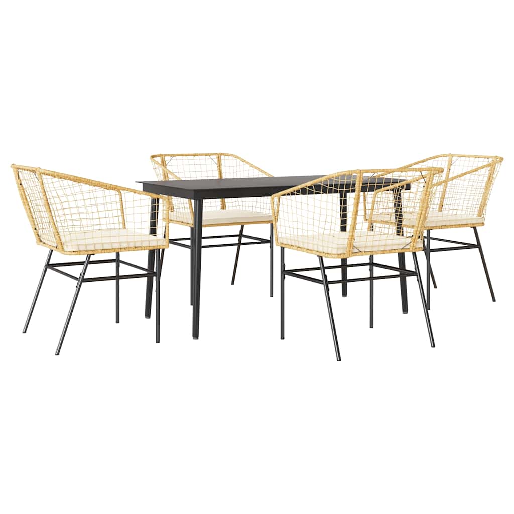 Set da Pranzo da Giardino 5pz con Cuscini Polyrattan Vetro | homemem39