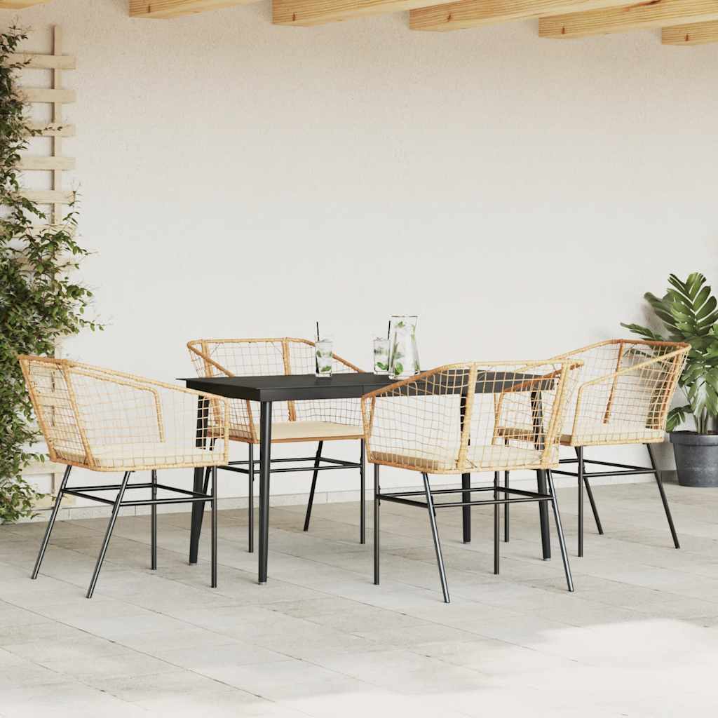 Set da Pranzo da Giardino 5pz con Cuscini Polyrattan Vetro | homemem39