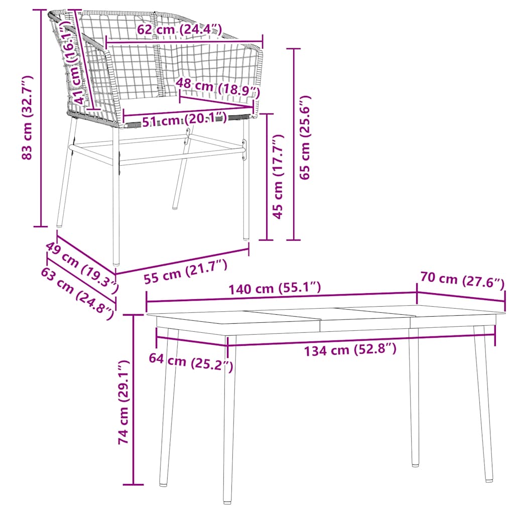 Set da Pranzo da Giardino 5pz con Cuscini Polyrattan Vetro | homemem39