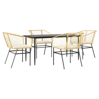 Set da Pranzo da Giardino 5pz con Cuscini Polyrattan Vetro | homemem39