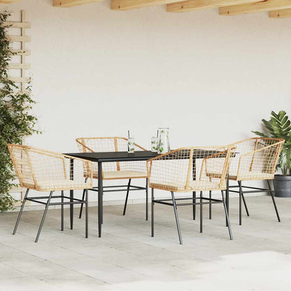 Set da Pranzo da Giardino 5pz con Cuscini Polyrattan Vetro | homemem39