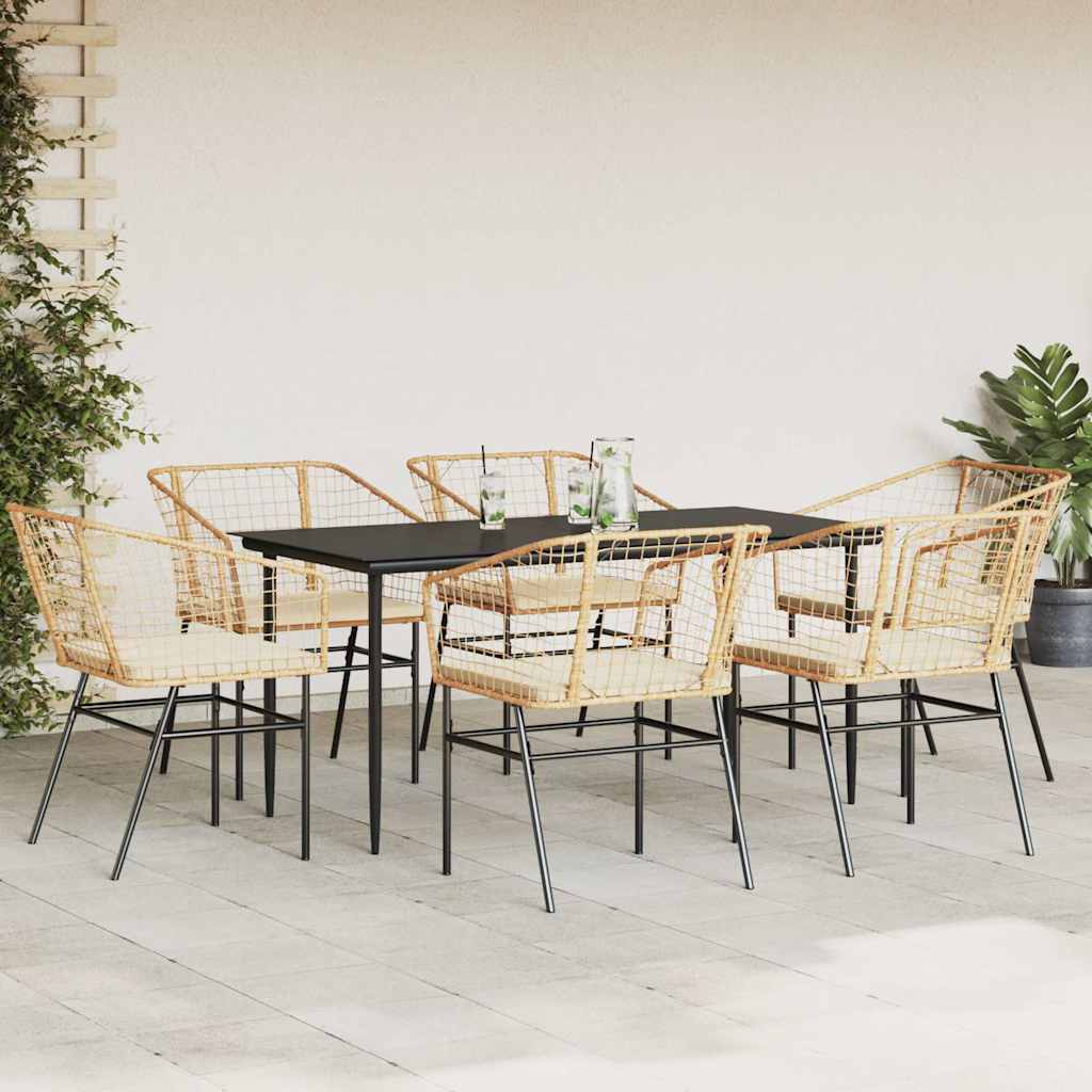 Set Pranzo da Giardino 7pz con Cuscini Marrone Polyrattan Vetro | homemem39