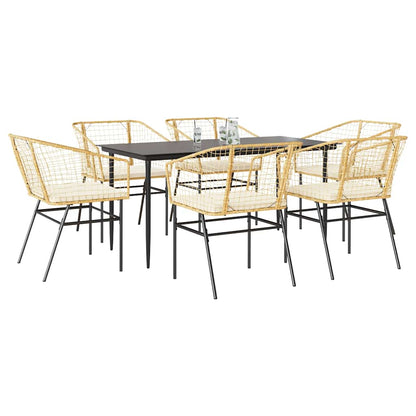 Set Pranzo da Giardino 7pz con Cuscini Marrone Polyrattan Vetro | homemem39