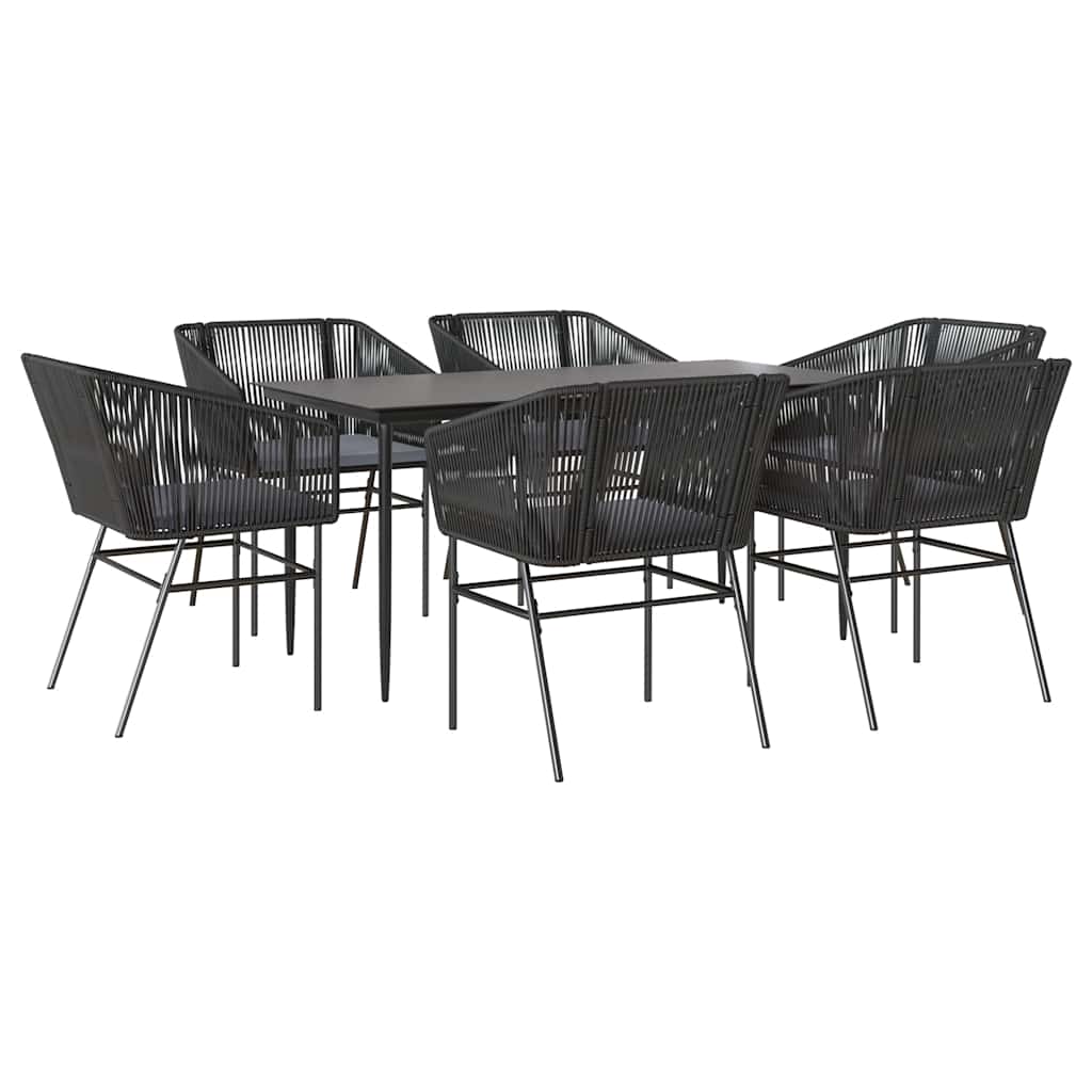Set Pranzo da Giardino 7 pz Nero con Cuscini Polyrattan Vetro | homemem39