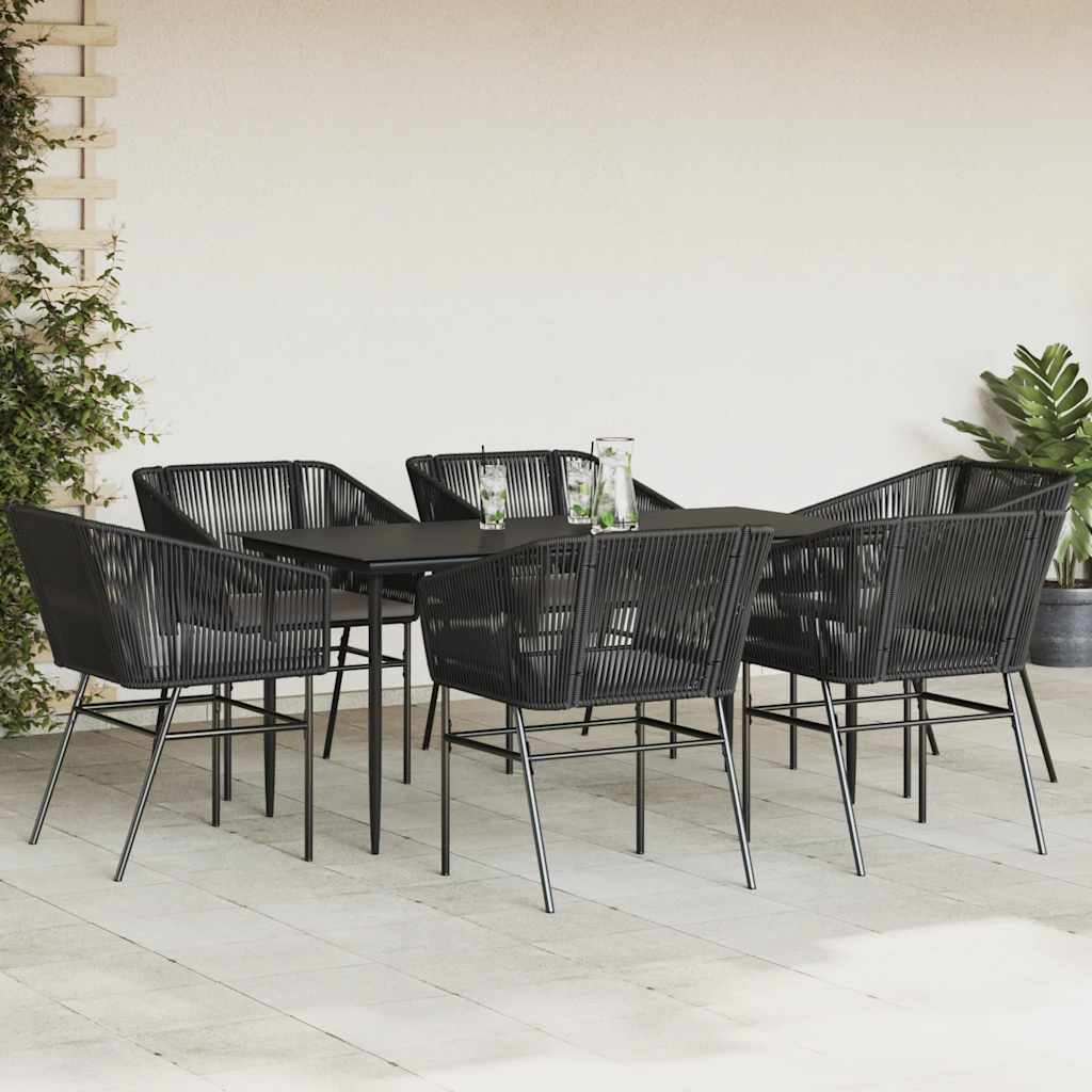 Set Pranzo da Giardino 7 pz Nero con Cuscini Polyrattan Vetro | homemem39