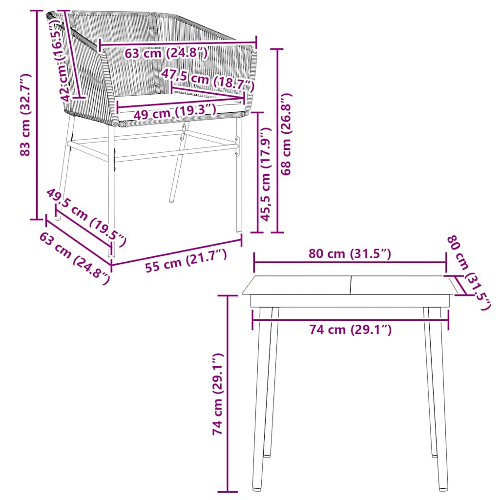 Set da Pranzo da Giardino 3pz con Cuscini Polyrattan Vetro | homemem39