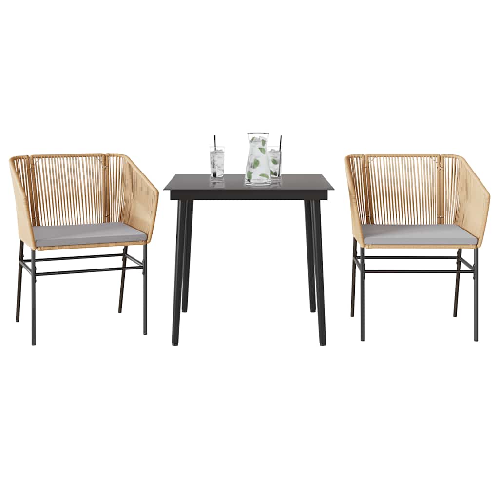 Set da Pranzo da Giardino 3pz con Cuscini Polyrattan Vetro | homemem39