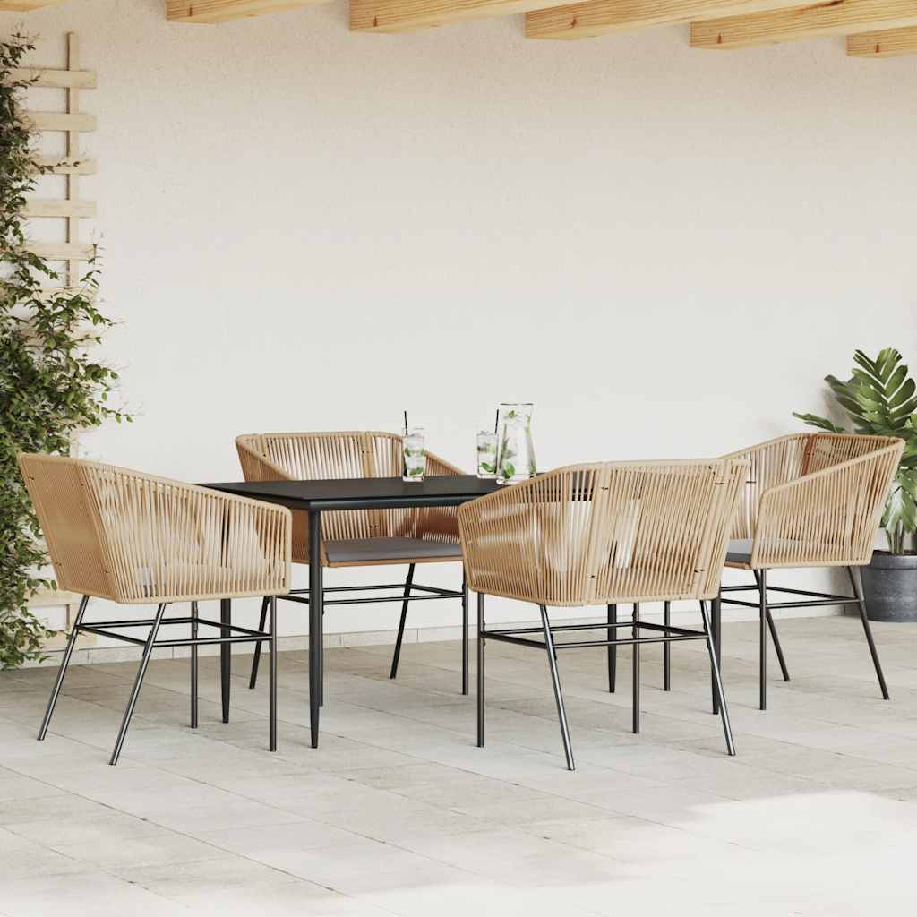 Set da Pranzo da Giardino 5pz con Cuscini Polyrattan Vetro