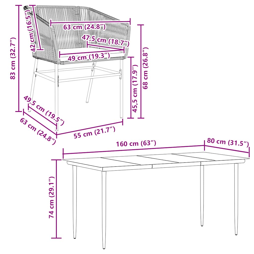 Set da Pranzo da Giardino 5pz con Cuscini Polyrattan Vetro | homemem39