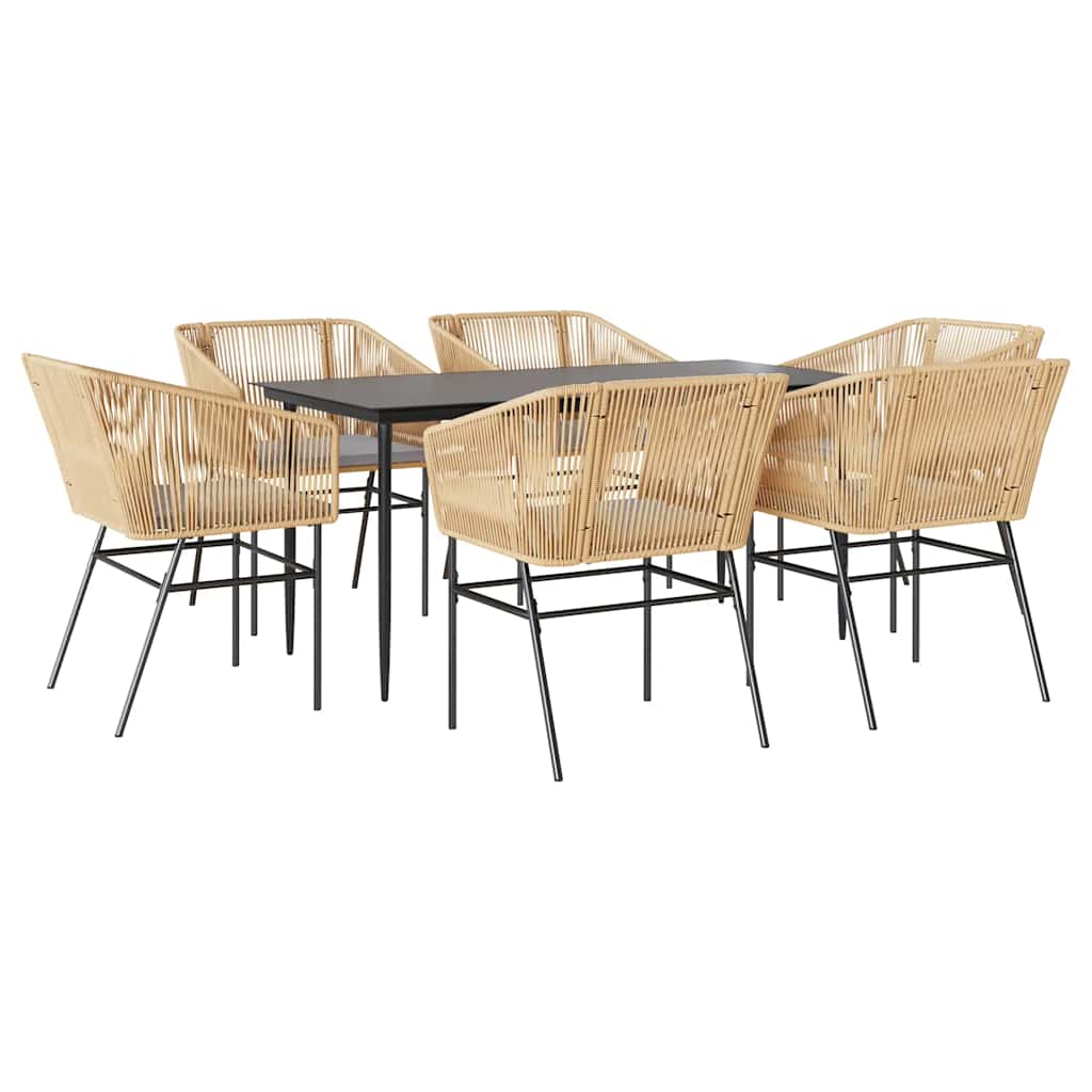 Set Pranzo da Giardino 7pz con Cuscini Marrone Polyrattan Vetro | homemem39