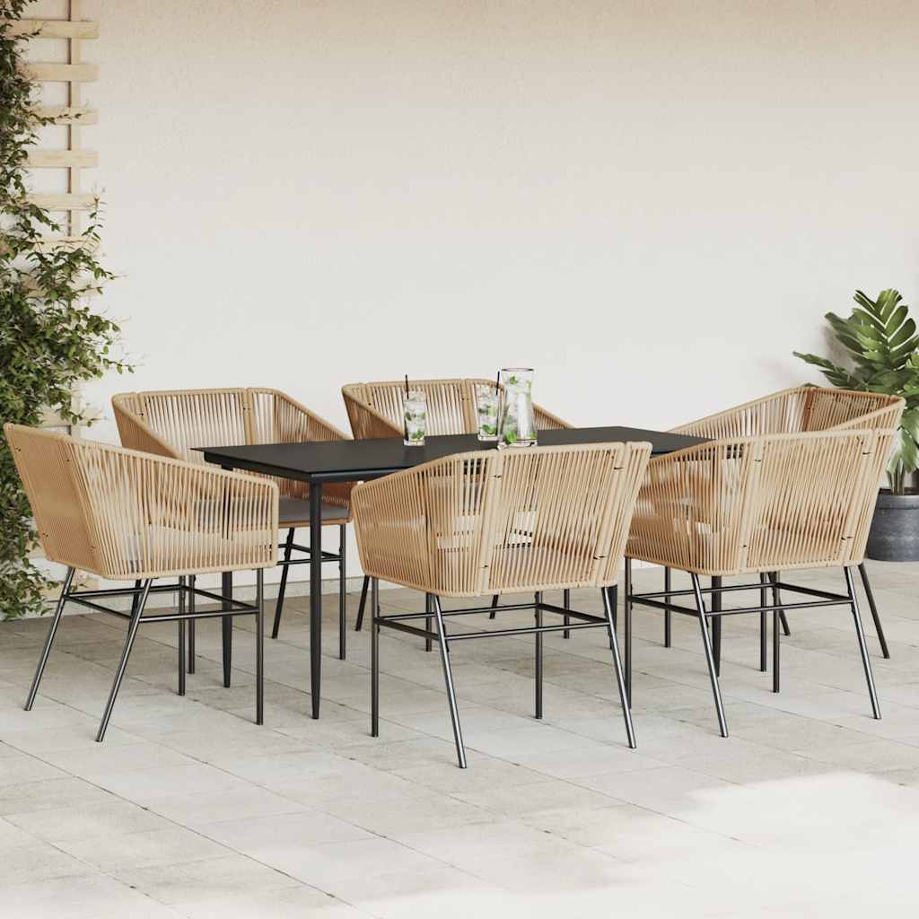 Set Pranzo da Giardino 7pz con Cuscini Marrone Polyrattan Vetro | homemem39