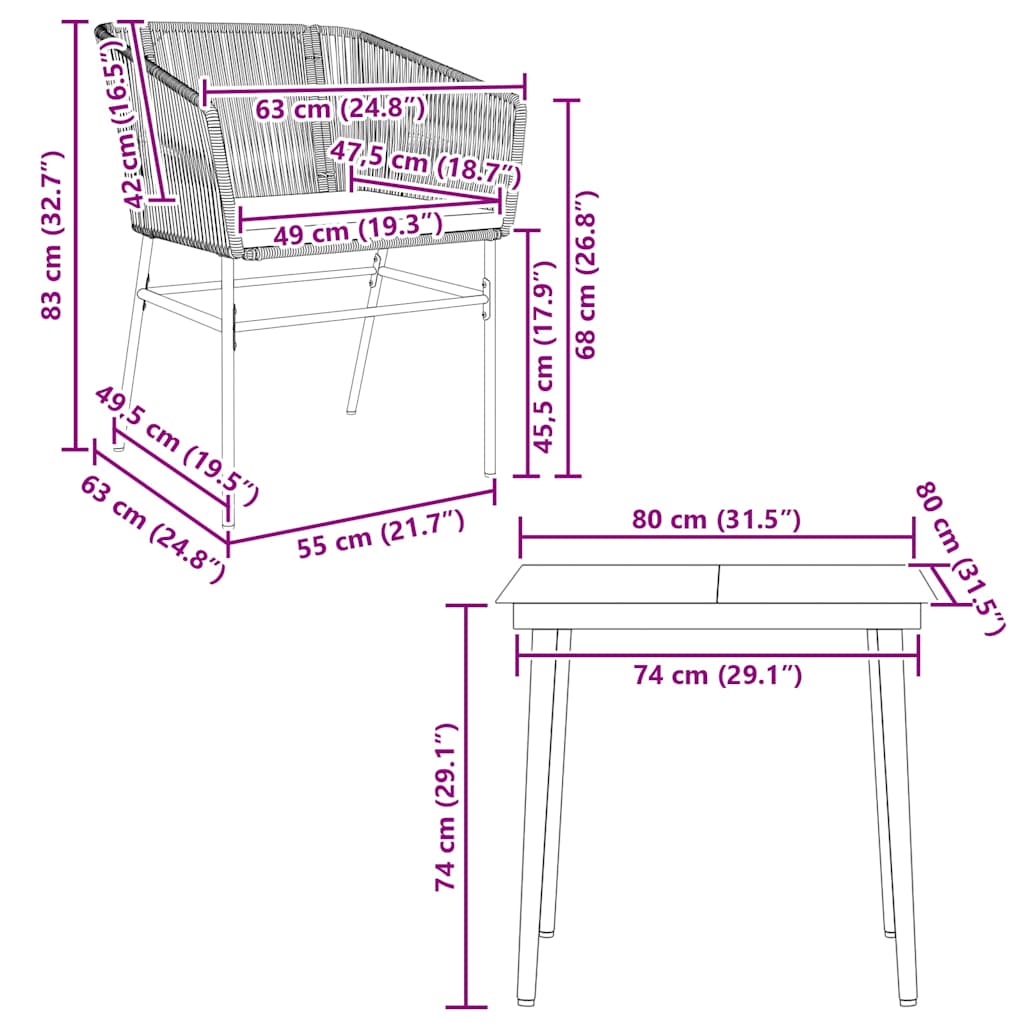 Set da Pranzo da Giardino 3 pz con Cuscini in Polyrattan Vetro | homemem39