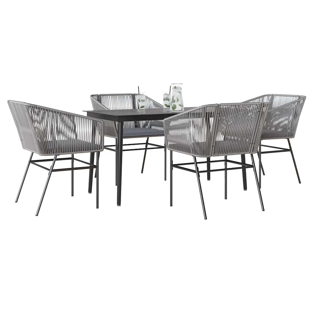 Set da Pranzo da Giardino 5 pz con Cuscini Polyrattan Vetro | homemem39