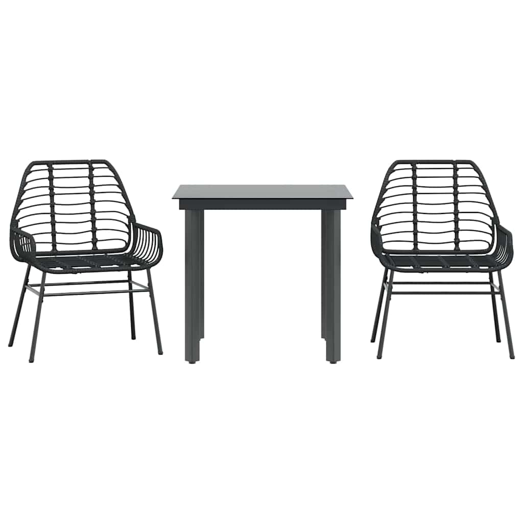 Set Mobili da Pranzo per Giardino 3 pz Nero Polyrattan Vetro | homemem39