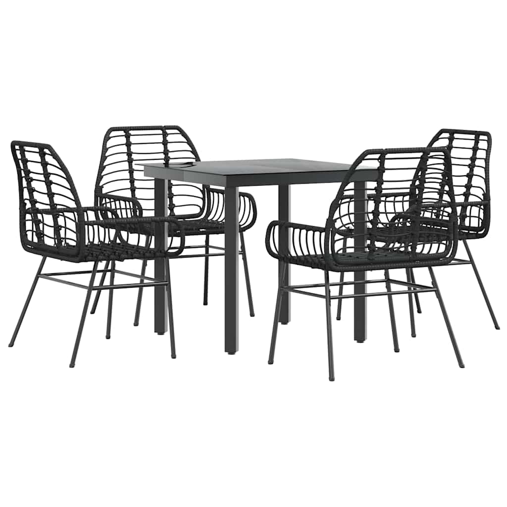Set Mobili da Pranzo per Giardino 5 pz Nero Polyrattan Vetro | homemem39