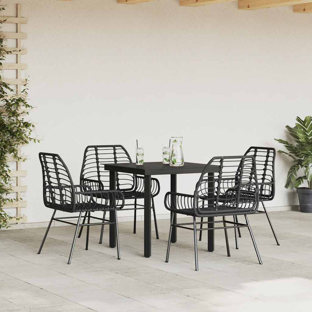 Set Mobili da Pranzo per Giardino 5 pz Nero Polyrattan Vetro | homemem39