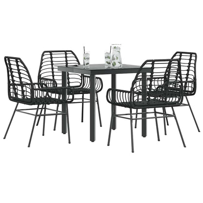 Set Mobili da Pranzo per Giardino 5 pz Nero Polyrattan Vetro | homemem39