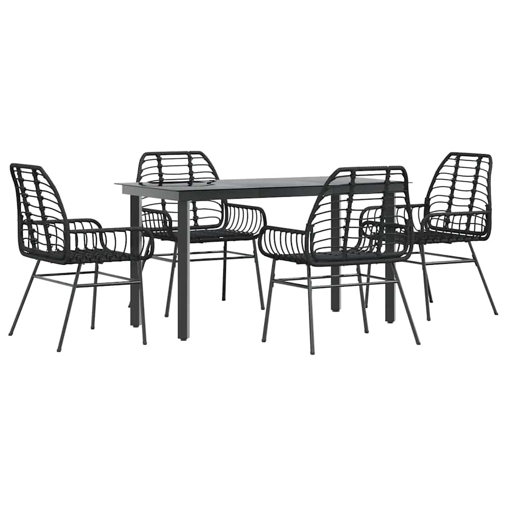 Set Mobili da Pranzo per Giardino 5 pz Nero Polyrattan Vetro | homemem39