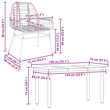 Set Mobili da Pranzo per Giardino 5 pz Nero Polyrattan Vetro | homemem39