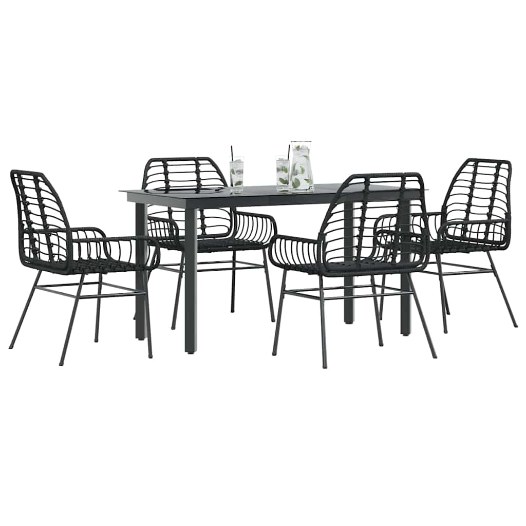 Set Mobili da Pranzo per Giardino 5 pz Nero Polyrattan Vetro | homemem39