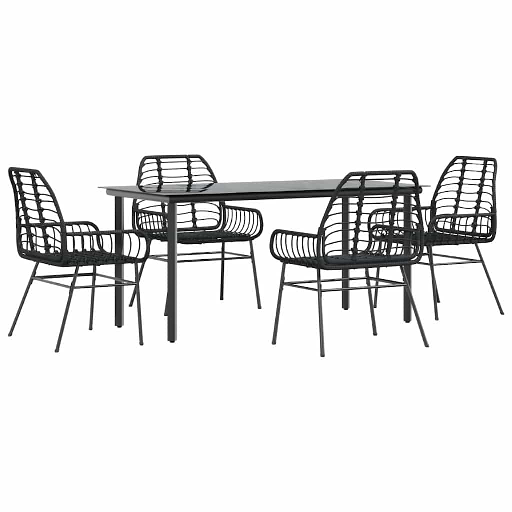 Set Mobili da Pranzo per Giardino 5 pz Nero Polyrattan Vetro | homemem39