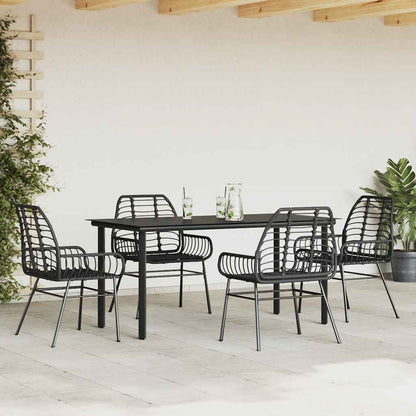 Set Mobili da Pranzo per Giardino 5 pz Nero Polyrattan Vetro | homemem39