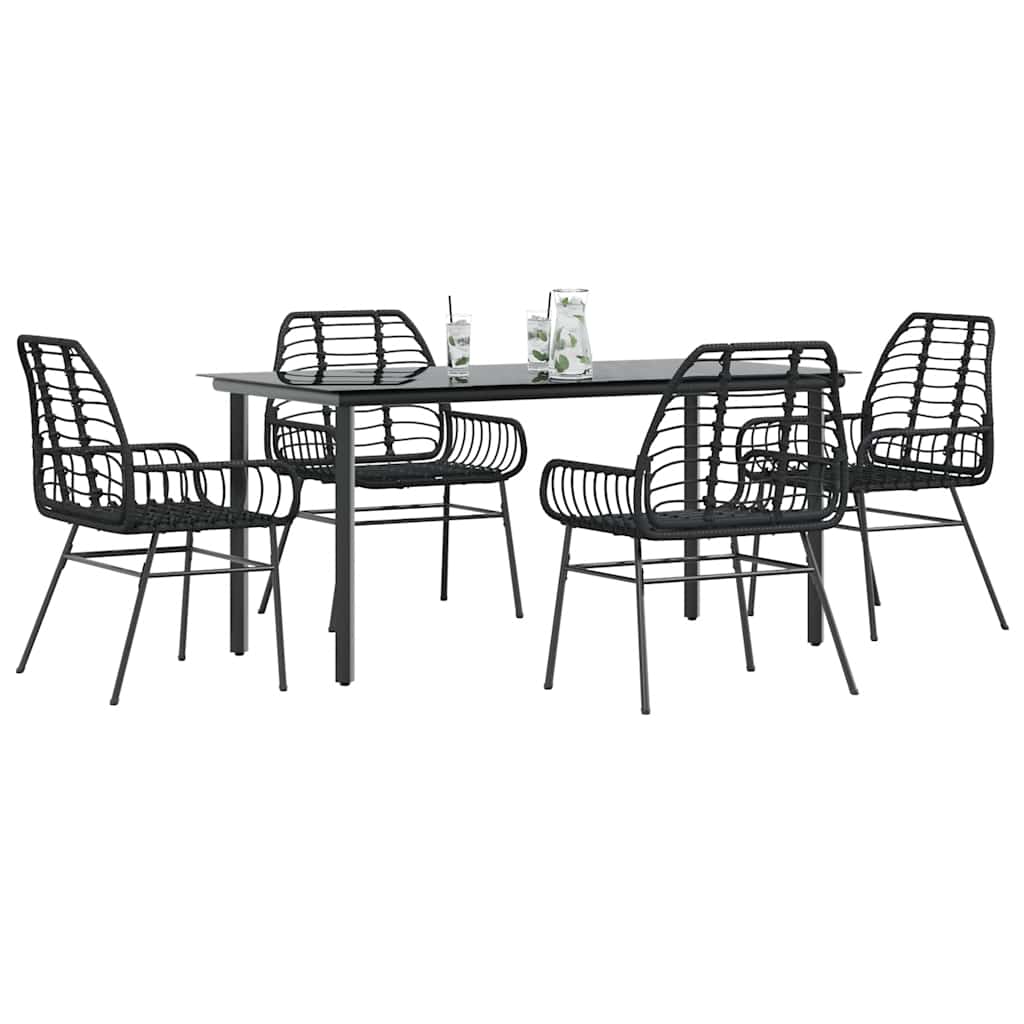 Set Mobili da Pranzo per Giardino 5 pz Nero Polyrattan Vetro | homemem39