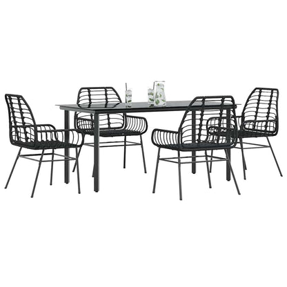 Set Mobili da Pranzo per Giardino 5 pz Nero Polyrattan Vetro | homemem39