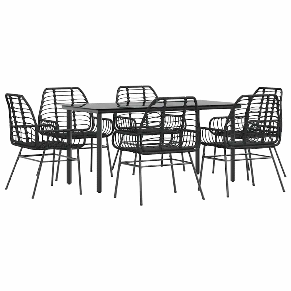 Set Pranzo da Giardino 7 pz Nero Polyrattan Vetro | homemem39