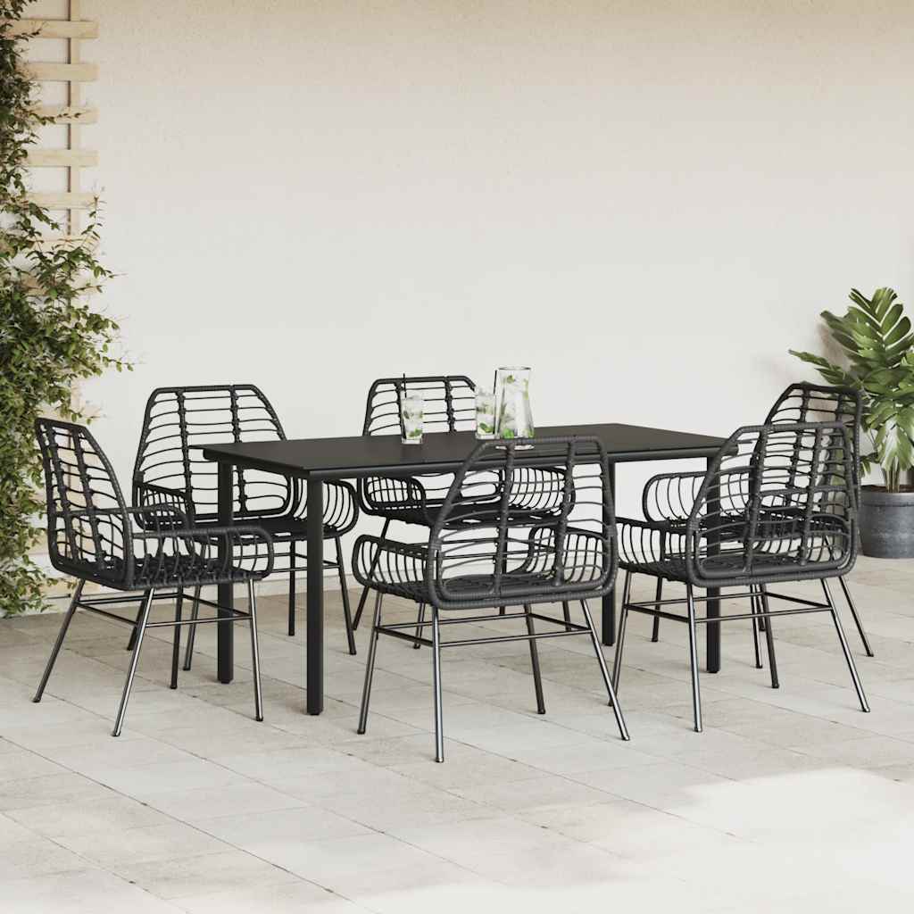 Set Pranzo da Giardino 7 pz Nero Polyrattan Vetro | homemem39