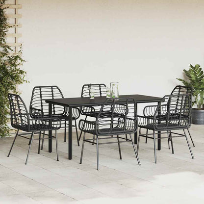 Set Pranzo da Giardino 7 pz Nero Polyrattan Vetro | homemem39