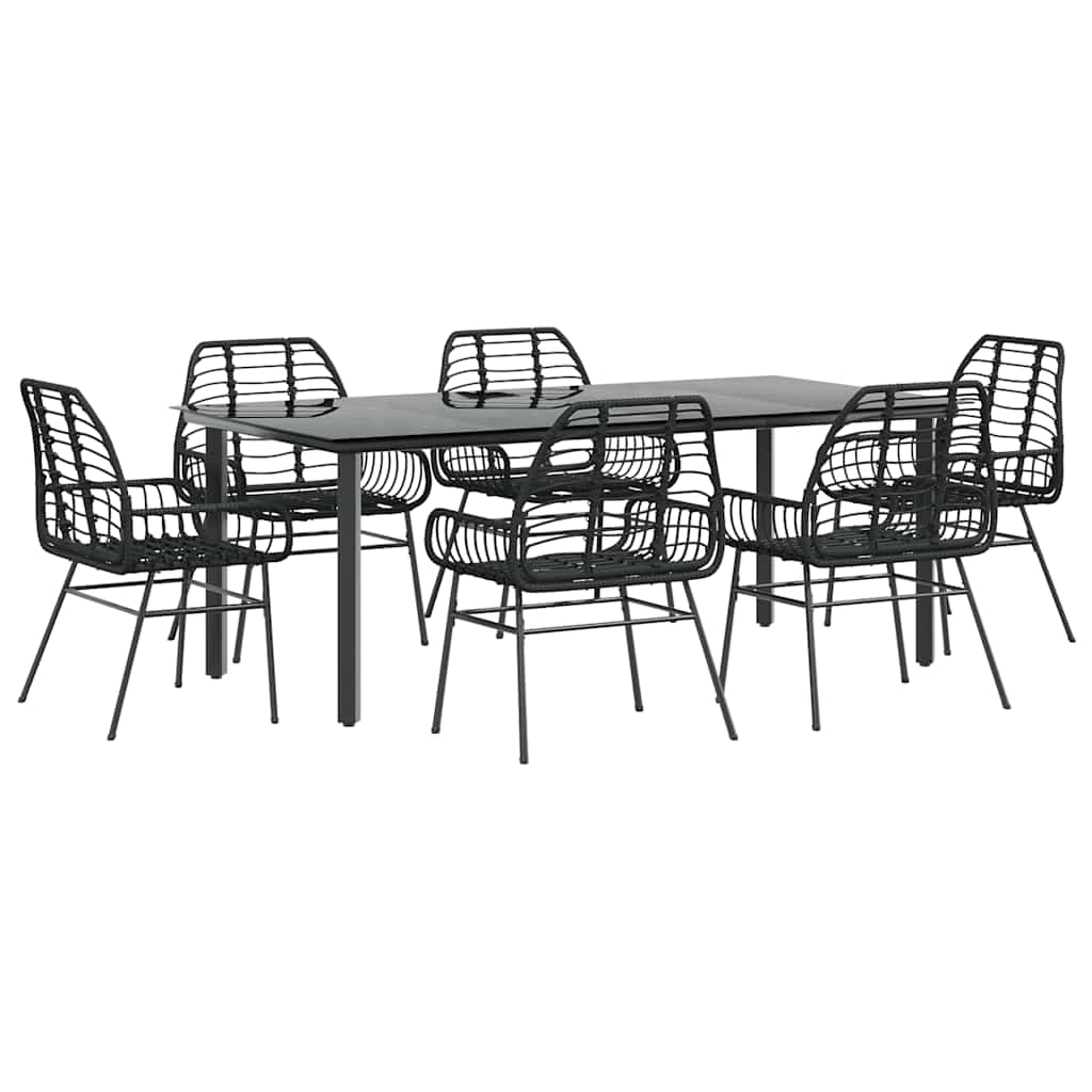 Set Pranzo da Giardino 7 pz Nero Polyrattan Vetro | homemem39