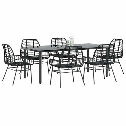 Set Pranzo da Giardino 7 pz Nero Polyrattan Vetro | homemem39
