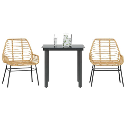 Set da Pranzo da Giardino 3 pz Marrone in Polyrattan Vetro | homemem39